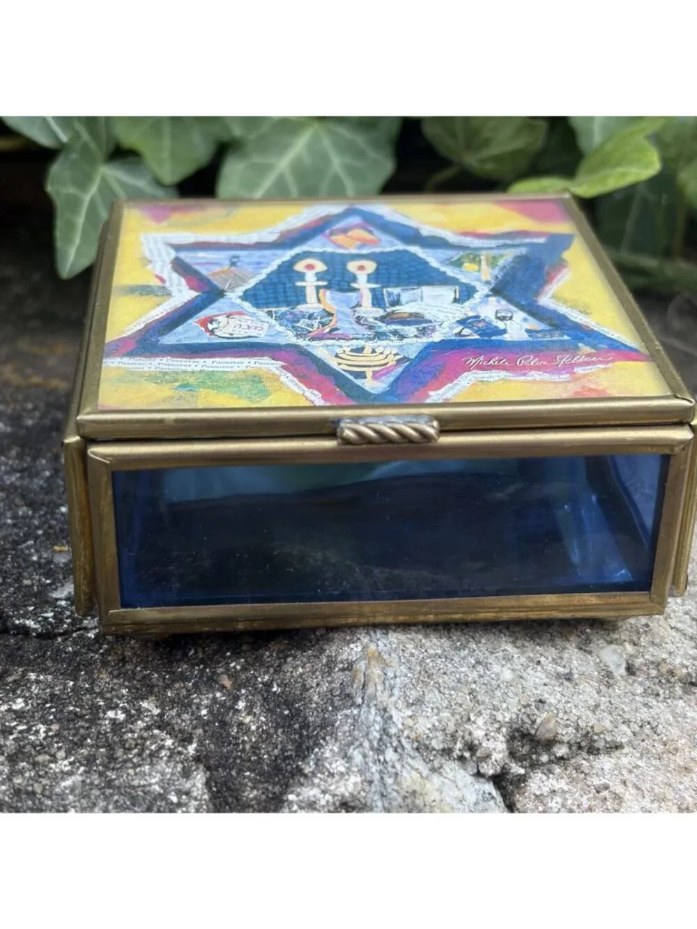 Jewish Star David Trinket Box Michelle Rohn-Feldman Brass Stained Glass Judaica